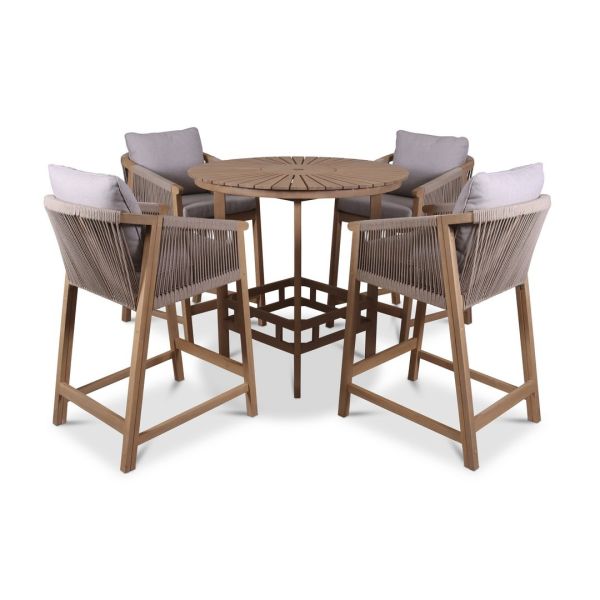 Roma Table with 4 Seater Armchairs Bar Set - Acacia Hardwood - Light Teak