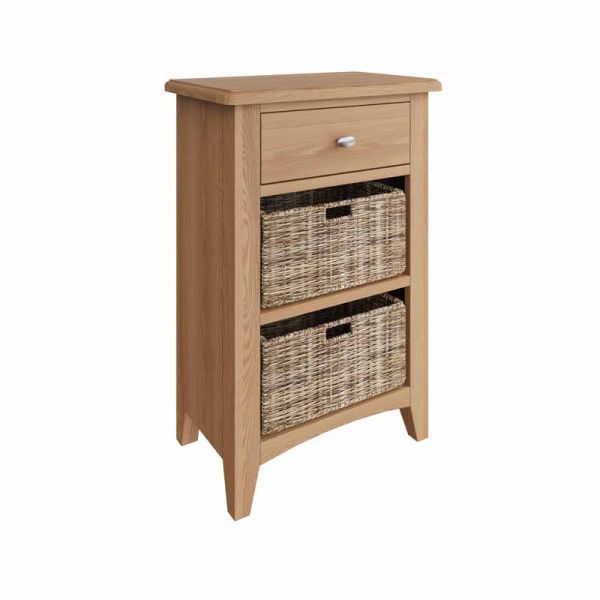 1 Drawer 2 Basket Unit - Pine/MDF - L50 x W30 x H75 cm - Light Oak/Wicker