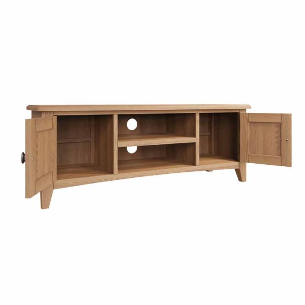 Large TV Unit - Pine/MDF - L120 x W38 x H45 cm - Light Oak