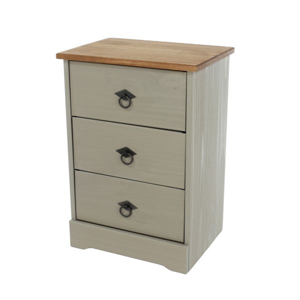 3 Drawer Bedside Cabinet - Pine - L31.8 x W43.2 x H61.3 cm - Grey - Screw/Nail&Dowel