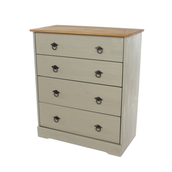 4 Drawer Chest of Drawers - Pine - L36.8 x W75.7 x H87.1 cm - Grey - Screw/Nail&Dowel