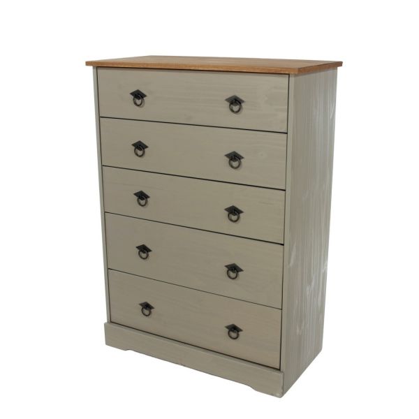 5 Drawer Chest of Drawers - Pine - L36.8 x W75.7 x H103.9 cm - Grey - Screw/Nail&Dowel