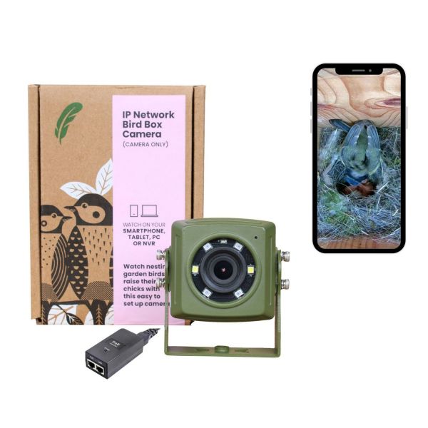 Wired Network Bird Box with Wildlife HD Camera - L20 x W14 x H12 cm