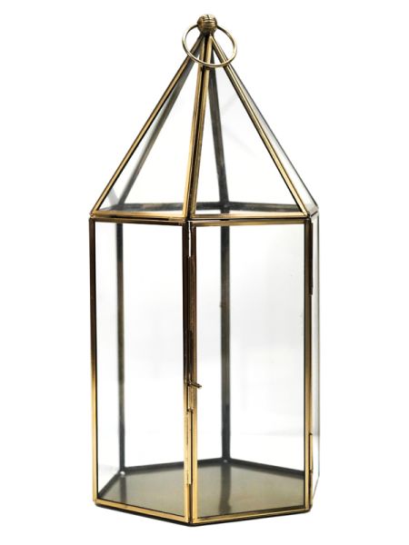 Glasshouse Terrarium - Glass - L18 x W18 x H36 cm - Antique Brass