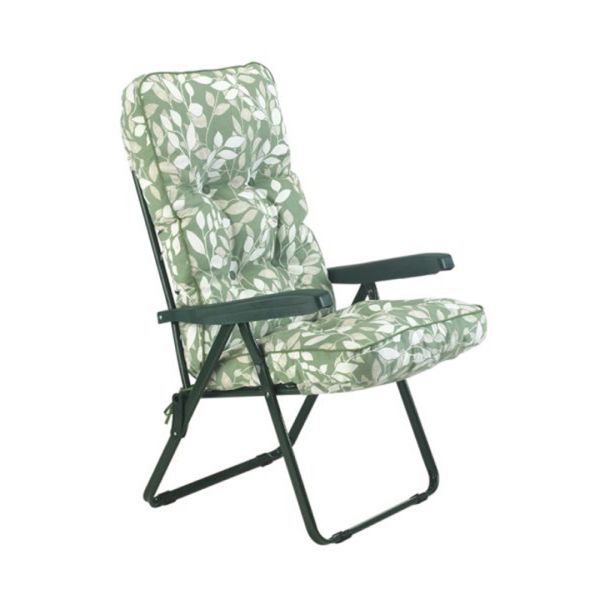 Deluxe Cotswold Leaf Garden Recliner Cushion Only - Fabric - Green/White