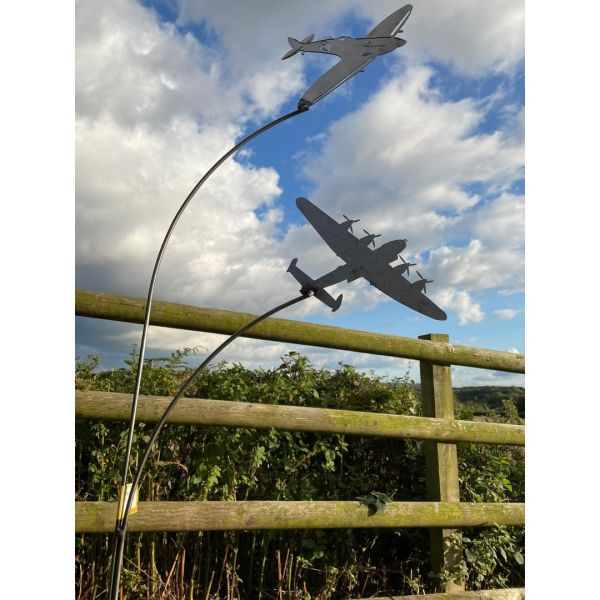 Spitfire & Lancaster Garden Art - Bare Metal/Ready to Rust - W37 x H133 cm