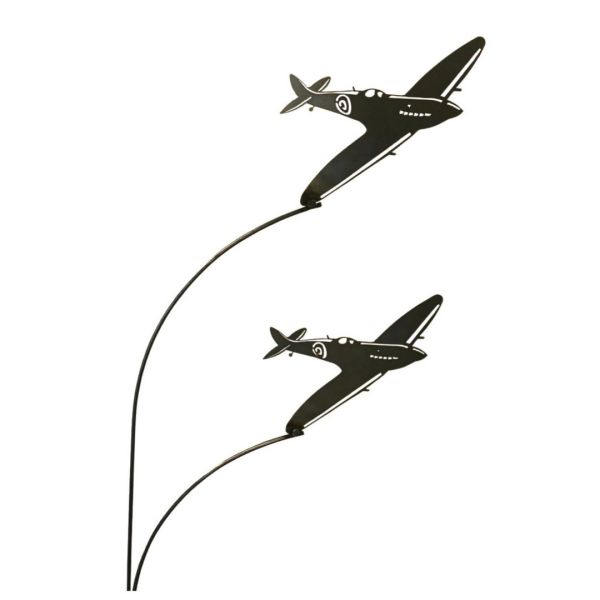 Double Spitfire Garden Art - Bare Metal/Ready to Rust - W37 x H133 cm