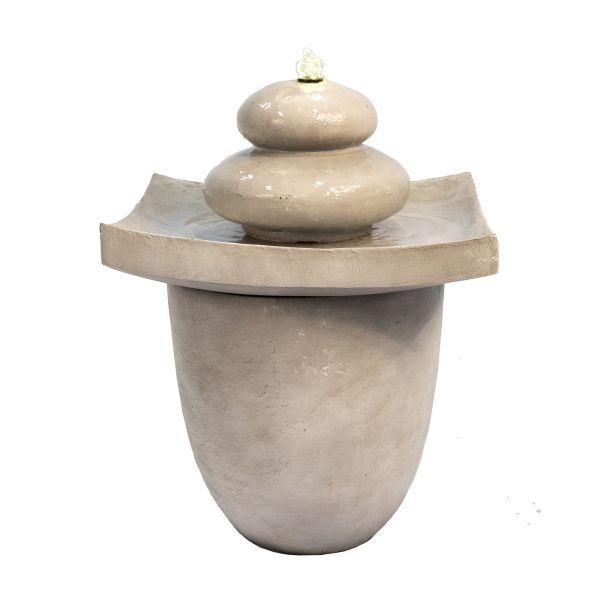  Outdoor Zen stones 2Tier fountain water feature with LED Light - Light Grey - 46 x 62 x 62 cm