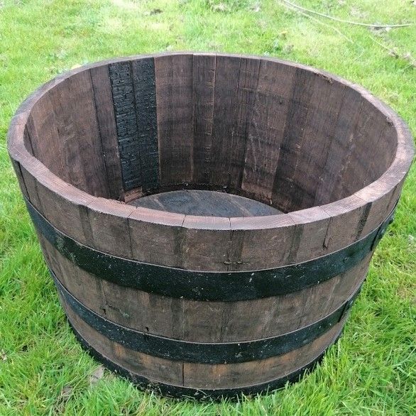 Half oak whisky barrel planter traditional rustic planter tub for plants or water feature