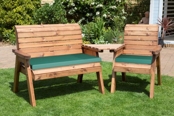 Three Seat Companion Set Angled with Cushions - W230 x D90 x H98 - Fully Assembled - Green