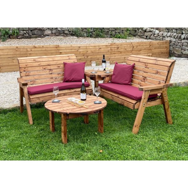 Four Seater Balmoral Corner Set C/W Round Coffee - L190 x W178 x H98 cm - Burgundy