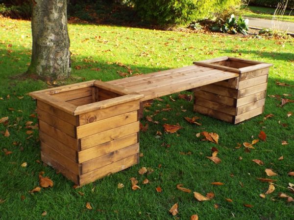Planter Bench, Wooden Garden Planters with Seat - W198 x D47 x H46 - Fully Assembled - Bench