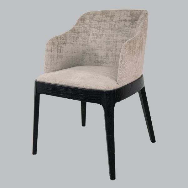 Ulric Chair - Velvet Texture Effect/Wood - L56 x W56 x H79 cm - Mushroom/Black