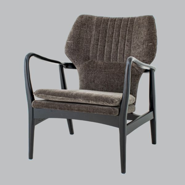 Levi Chair - Wood/Chenille Fabric - L74 x W64 x H85.7 cm - Black/Mouse