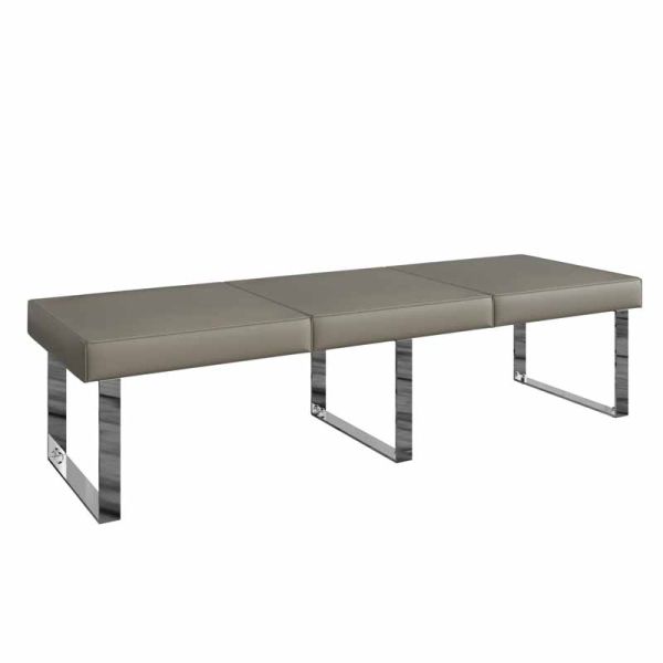 Dining Bench - Metal/PU/Foam/MDF - L180 x W50 x H46 cm - Taupe/Chrome