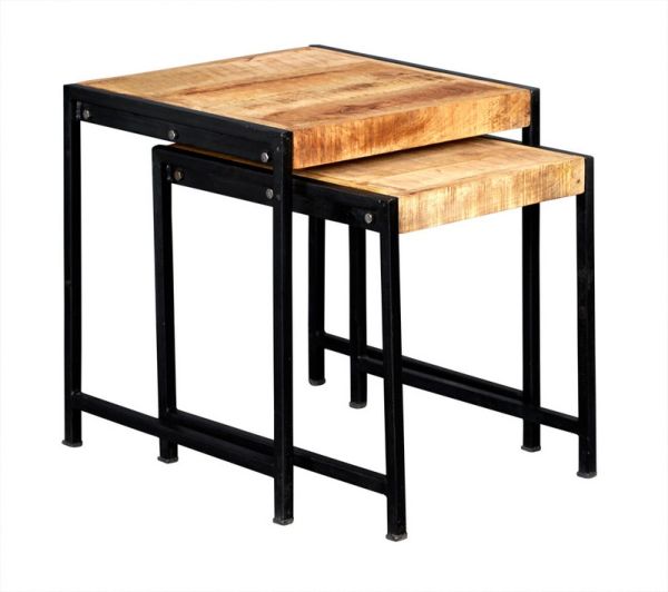 Cosmo Industrial Nest of 2 Tables - Solid Mango Wood - L48.5 x W48.5 x H51 cm