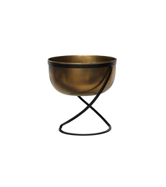 Indoor Kensington Round Planter on Stand - Metal - L28 x W28 x H30 cm - Brass