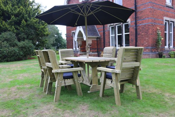 Ergo Table And Chair Set - Sits 6 Wooden Garden Dining Furniture Including 6 Chairs