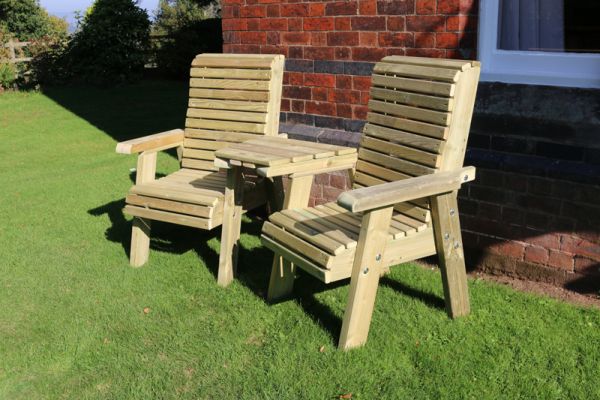 Ergonomic Companion Set, wooden garden love seat - Angled