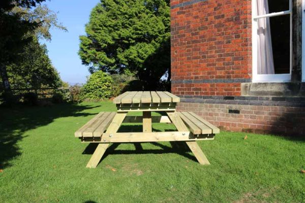 Deluxe Picnic Table, Wooden Garden Furniture - L180 x W150 x H76 cm - Minimal Assembly Required