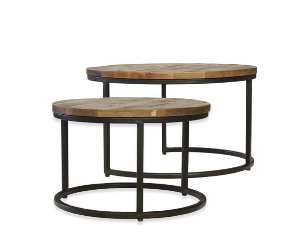 Industrial Round Stool (Set of 2) - Mango Wood/Iron - L70 x W70 x H40 cm - Mango PP Saw Finish 