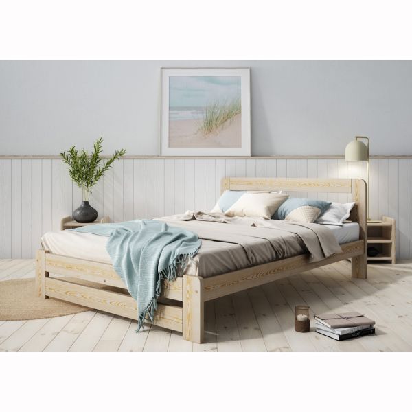 King Size Bed - Wood - L207 x W161 x H80 cm - Pine