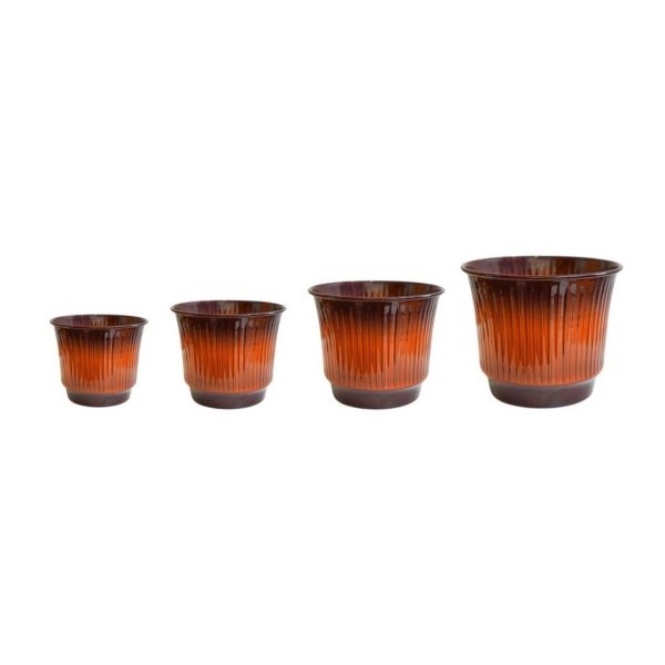 Jasper Ribbed Tapered Planter (Set of 4) - Metal - Burnt Orange
