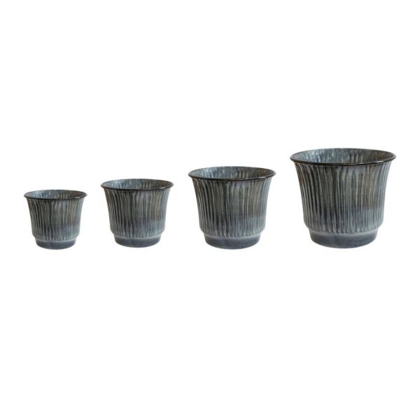 Jasper Ribbed Tapered Planter (Set of 4) - Metal - Smokey Blue