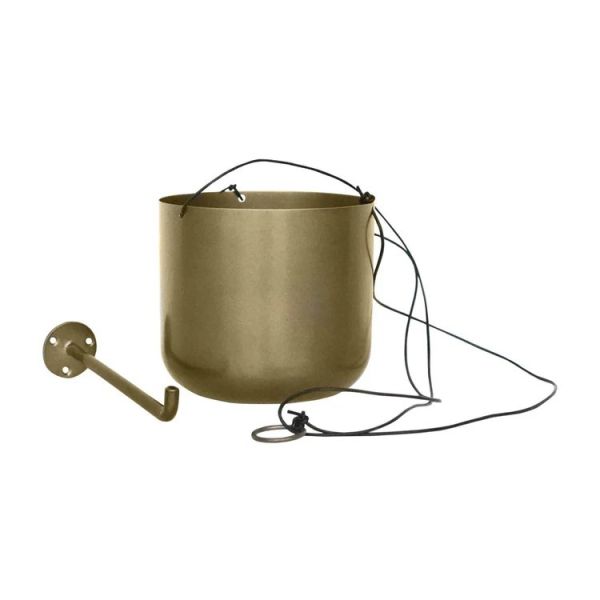 Kew Hanging Large Planter with Hook - Metal - L17 x W17 x H15.5 cm - Matt Brass
