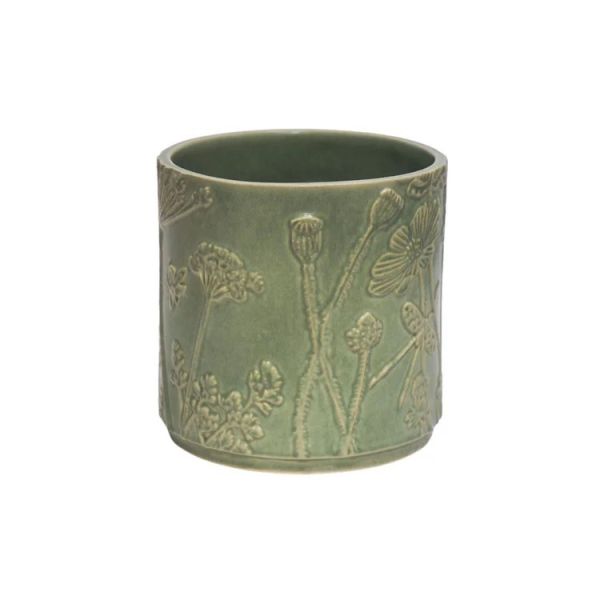 Kew Meadow Planter - Stoneware - L20.5 x W20.5 x H20.5 cm - Olive