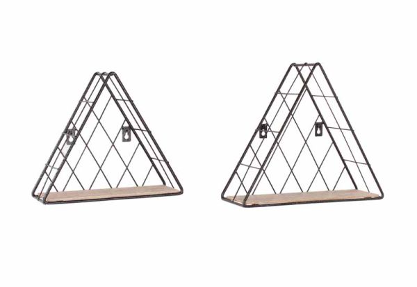 Triangle Set of 2 Display Shelf Set - Black Metal/Wood Effect