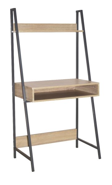 Ladder Bookcase Desk with Metal Frames - Metal - 74 x 46 x 146 cm - Oak/Grey
