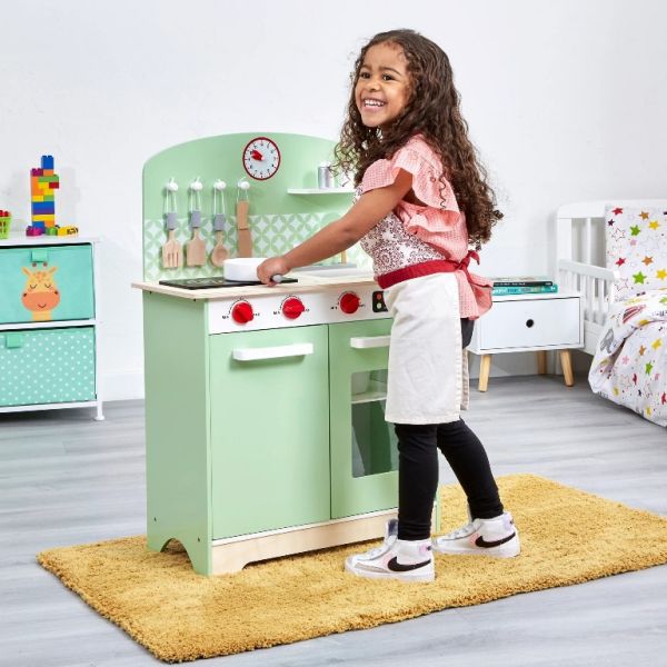 Kids Retro Play Kitchen - Wooden - H850 x W600 x D300mm