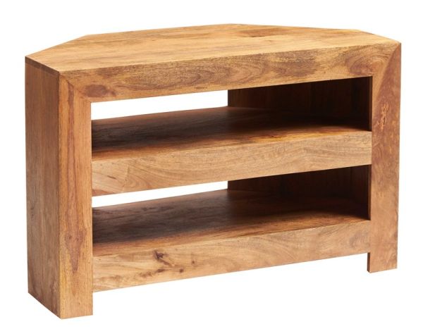 Toko Light Mango Open Corner TV Unit - Solid Mango Wood - L54 x W100 x H65 cm