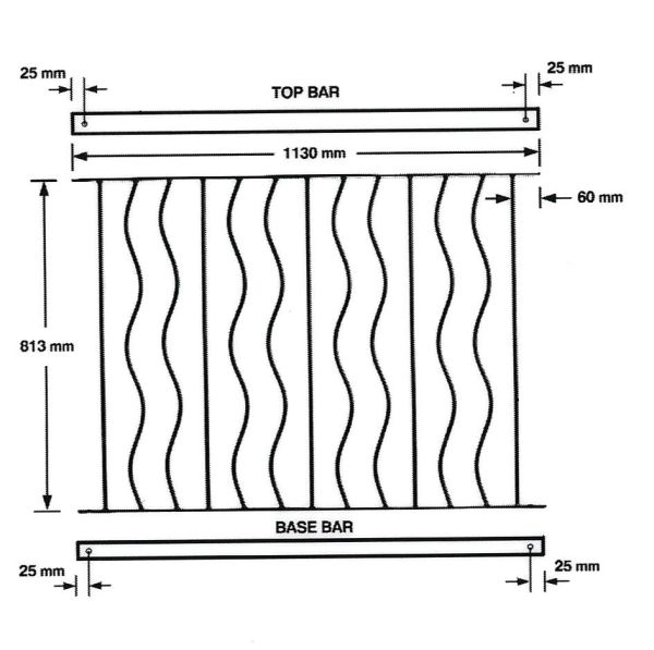 Ripple Decking Fence Panel - Solid Steel - FIts Gap of 1130 mm x 813 mm High - Electro Galvanised/Black Powder Coated