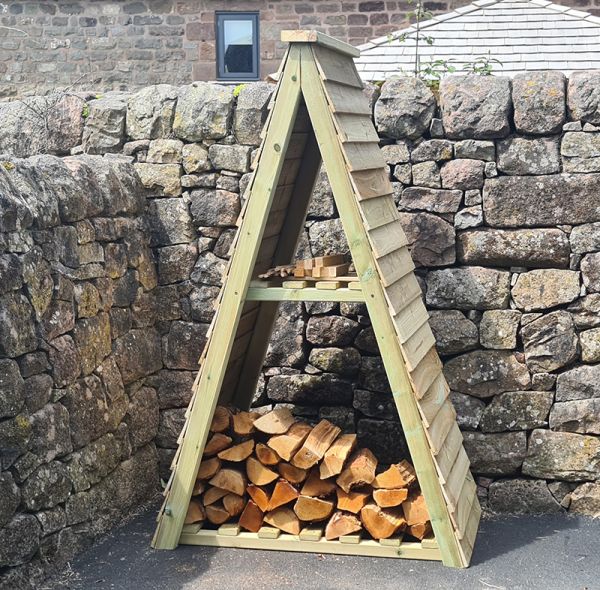 Triangle Log Store, Wooden Garden Timber Fire Wood Kindling And Log Store - L60 x W112 x H180 cm - Minimal Assembly Required