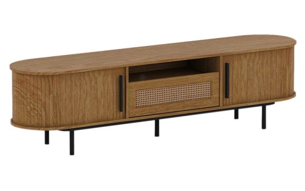 1.8m TV Cabinet - MDF/PVC Rattan - L39.5 x W180 x H48.5 cm - Light Oak