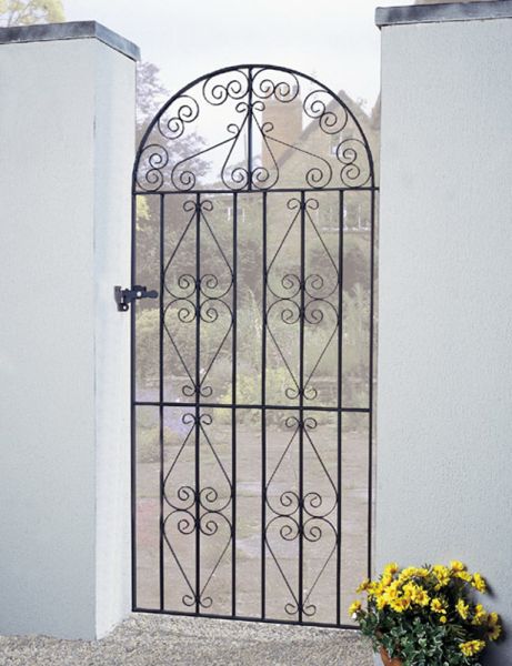 Stirling Scroll Tall Bow Top Single Gate - Solid Steel - Fits Gap of 1220 mm x 1980 mm High - Electro Galv./Black Powder Coated