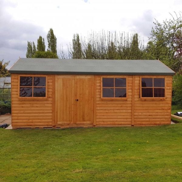 Shiplap Mammoth Loglap 12 x 24 Feet Shed Double Door with Two Opening Window
