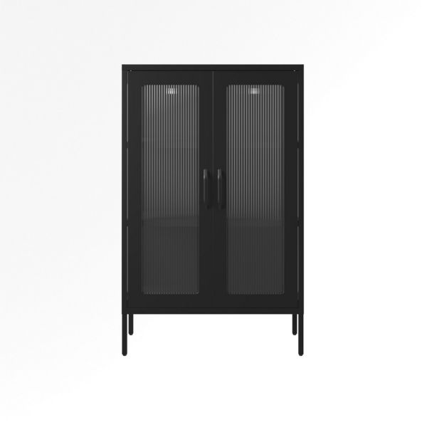 Marsh Storage Cabinet - Steel/Glass - L36 x W65 x H101.5 cm - Black - Flat Packed