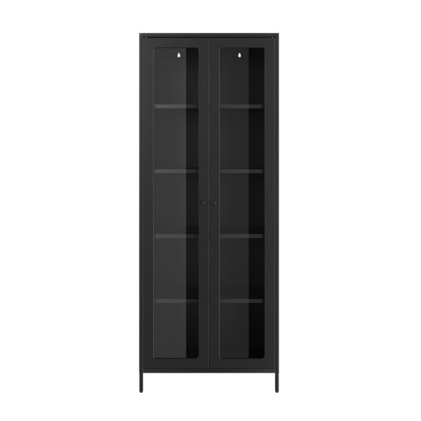 Mase Storage Cabinet - Steel/Glass - L35 x W70 x H180 cm - Black - Flat Packed
