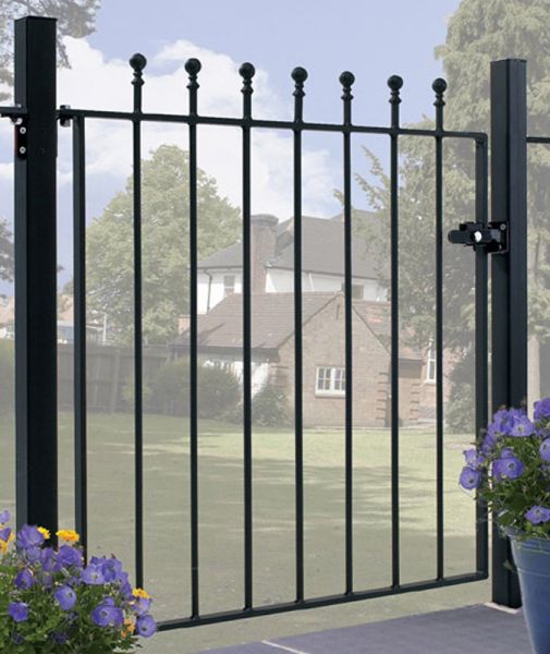 Manor Higher Flat Top Single Gate - Solid Steel - Fits Gap of 914 mm x 1220 mm High - Electro Galvanised/Black Powder Coated