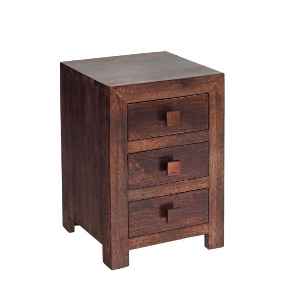 Toko Dark Mango 3 Drawer Bedside - Solid Mango Wood - L40 x W42 x H62 cm