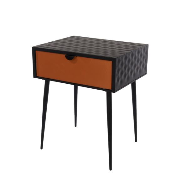 Jupiter 1 Drawer Bedside Cabinet - Metal - L35.8 x W46 x H56.2 cm - Black/Copper - Partially Assembled
