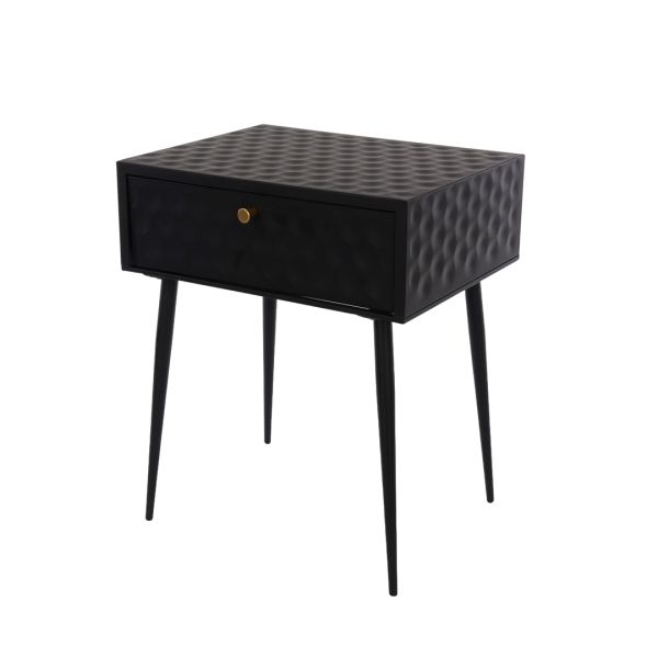 Saturn 1 Drawer Bedside Cabinet - Metal - L35.8 x W46 x H56.2 cm - Black/Gold - Partially Assembled