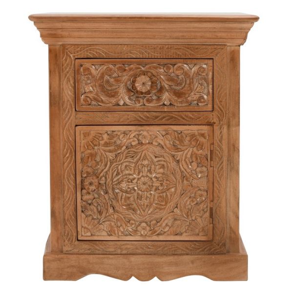 Artwork Bedside Table with Storage - Solid Mango Wood - L40 x W50 x H60 cm