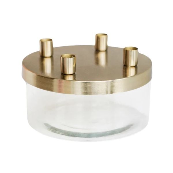 Candle Holder with Bowl - Metal/Glass - L20 x W20 x H9.5 cm - Gold