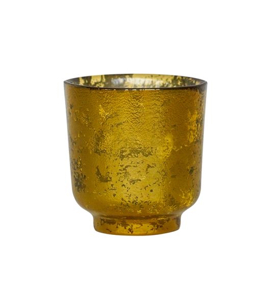 Metallic Gold Tea Light Holder - Glass - L15.5 x W15.5 x H19 cm - Gold