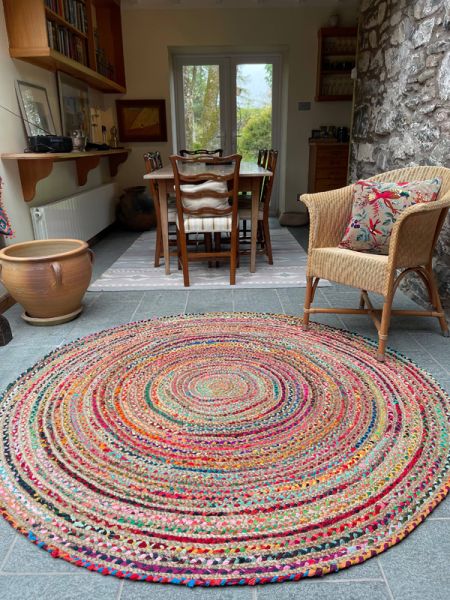 MISHRAN Round Rug Hand Woven with Braids - Jute - L120 x W120 - Multicolour