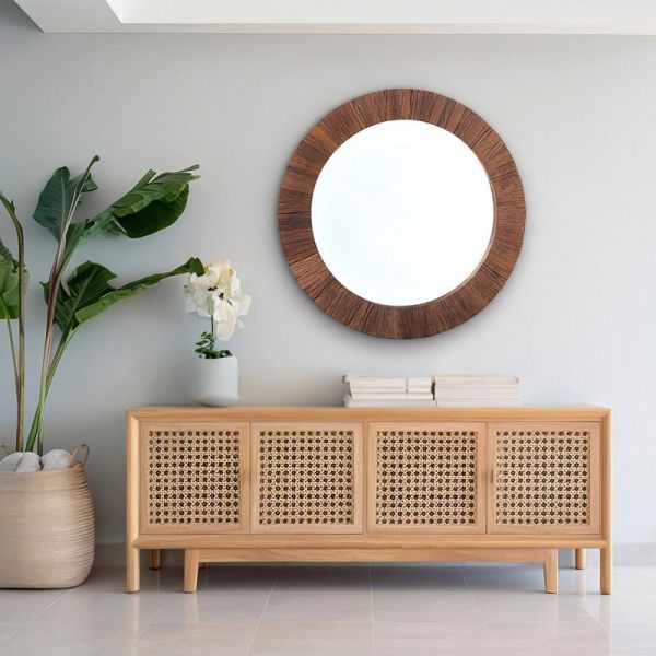 Ruh Round Reclaimed Mirror - Wood - W90 x H90 cm - Natural/Brown